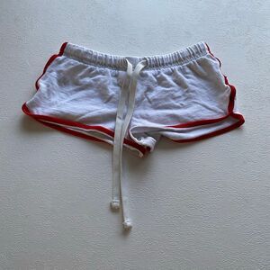 Shark Rescue White Red Trim Dolphin Shorts Small Y2K Athletic Lounge Beach
